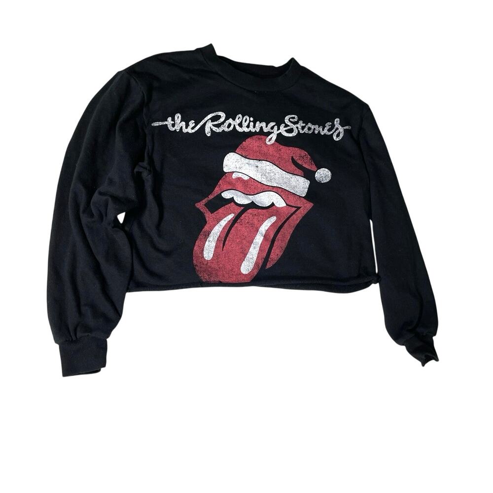 Rolling Stones Womens Rock Christmas Sweatshirt Black Cropped